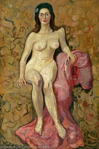 richard hayley lever - Portrait Of A Nude Woman With A Pink Shawl