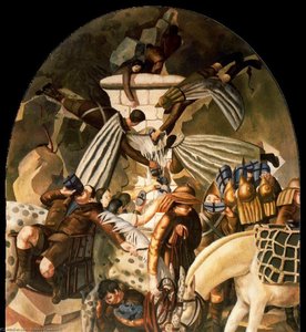 Convoy Of Wounded Men Filling Water Bottles At A Stream — Sir Stanley Spencer