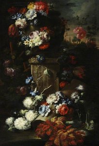 A Garland Of Flowers With Ruined Masonry — Gasparo Lopez