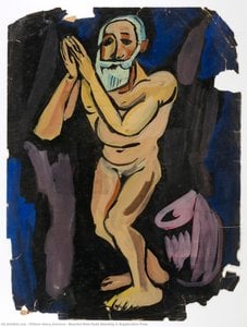 Bearded Male Nude Standing In Supplication Pose — William H. Johnson