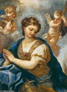St. Catherine With An Angel And Cherubs — Paolo Di Matteis