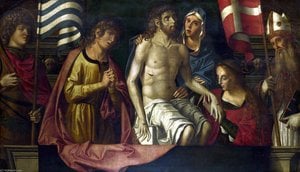 The Dead Christ With The Virgin And Saints — Marco Palmezzano