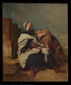 Seated Arab Man With Horse — Alfred De Dreux